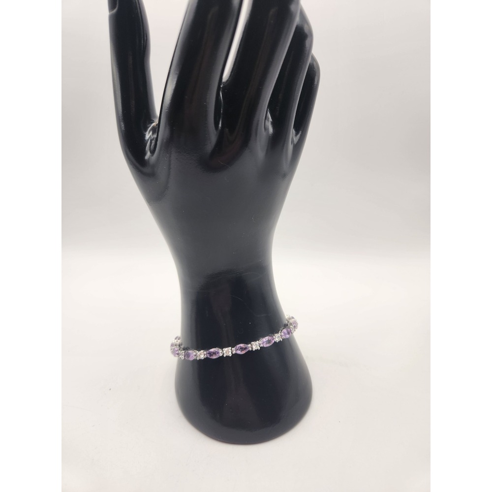 HMI 925 Sterling Silver Amethyst Cubic Zirconia Marquise Tennis‎ Bracelet 7.25"